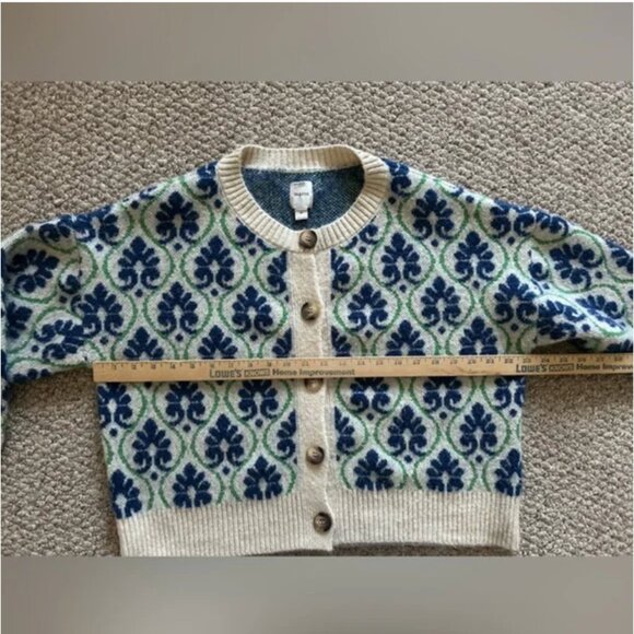 Anthropologie Maeve Floral Pop Graphic Intarsia Cardigan Sweater size M - Picture 9 of 10